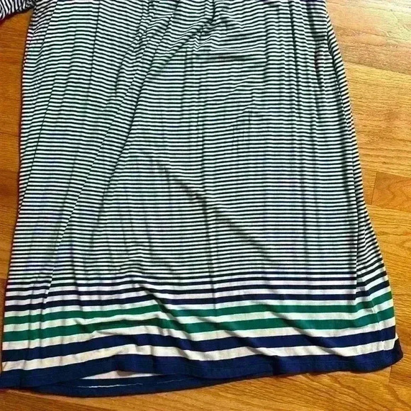 Max Studio Blue, White and Green Striped Knee Length On Off Shoulder Dress - Picture 3 of 5